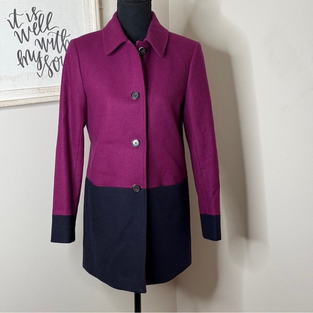 Brooks Brothers Wool Blend Colorblock Jacket Coat Plum Navy Size 4P